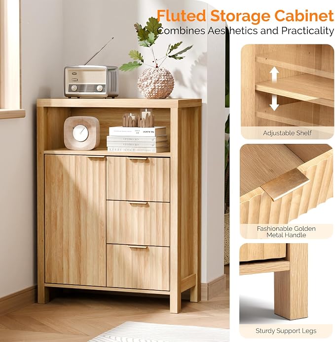 VINGLI Fluted Bathroom Floor Storage Cabinet - Image 4