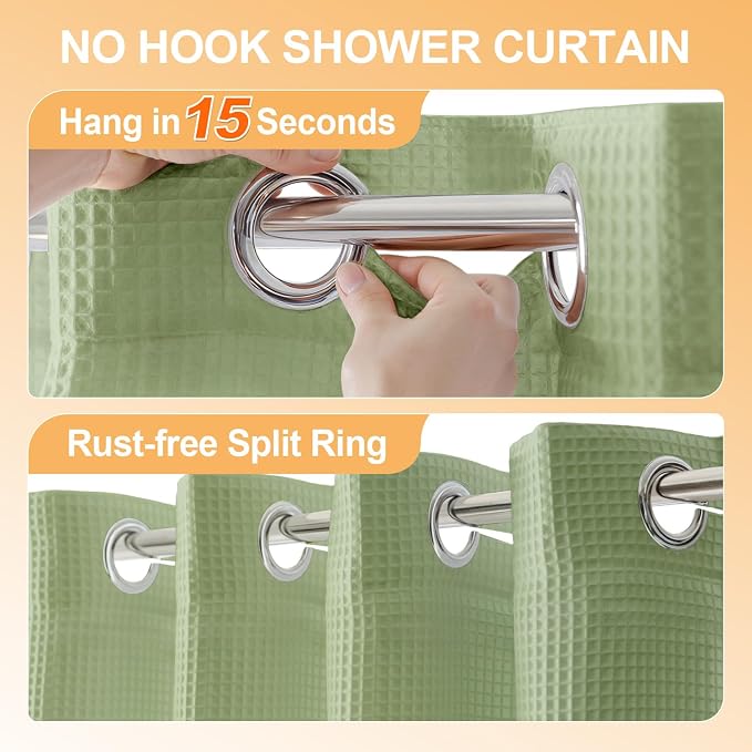 River Dream Sage Green Cotton Blend Shower Curtain - Image 2