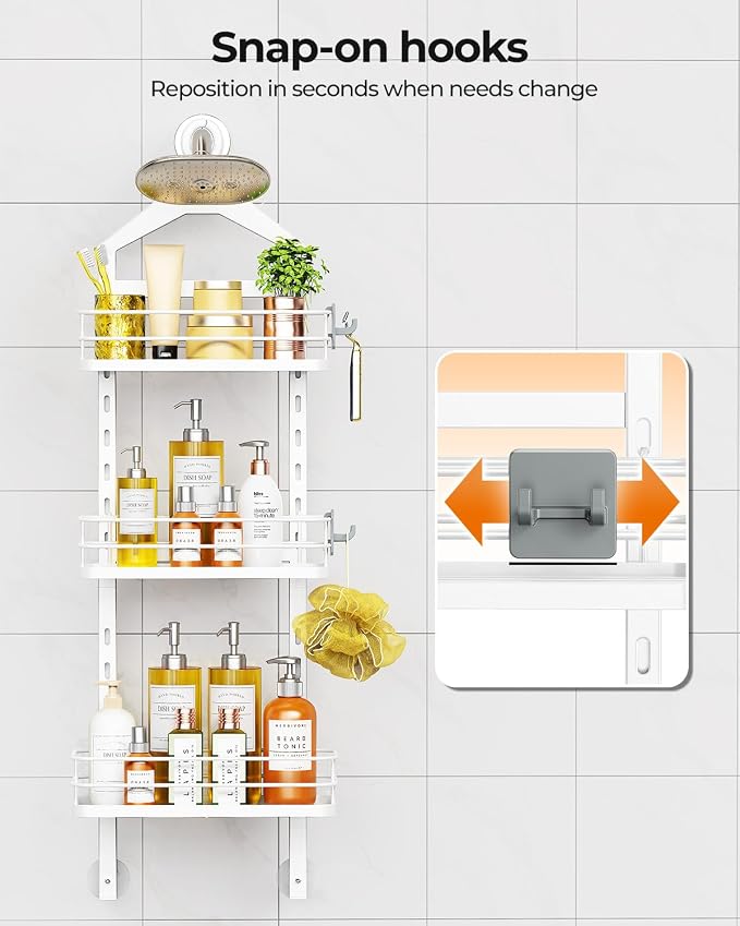ODesign 3 Tier Height-Adjustable Shower Caddy Hanging Anti-Swing-Over The - Image 8