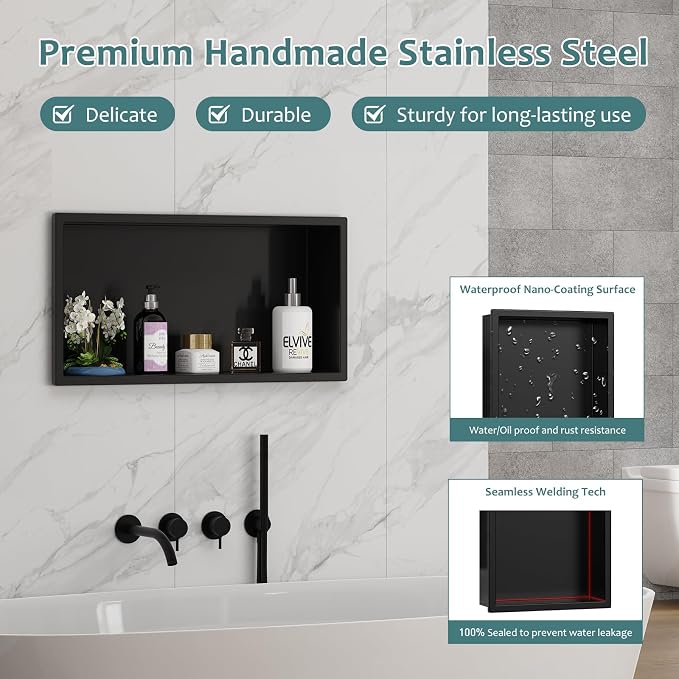 Shower Niche No Tile Needed, Recessed 2-Tier Shelf - Image 3