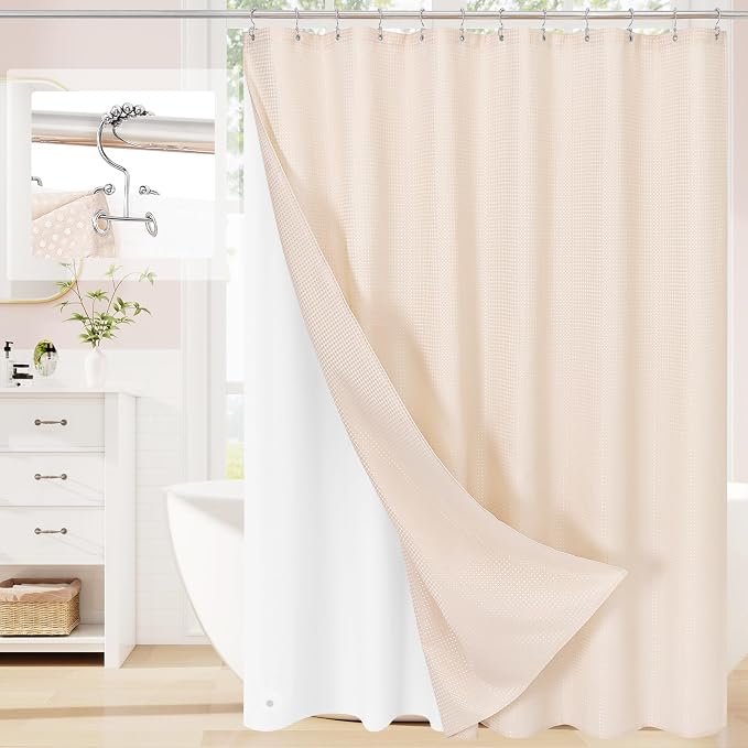 3 in 1 Long Blush Pink Shower Curtain Set-72 W x 78 H, Modern Waffle and PEVA by Unknown