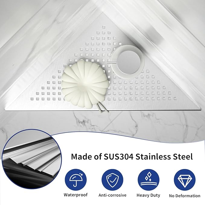 Corner Shower Shelf, 304 Stainless Steel 12" Brushed Recessed Bathroom Shelf - Image 3