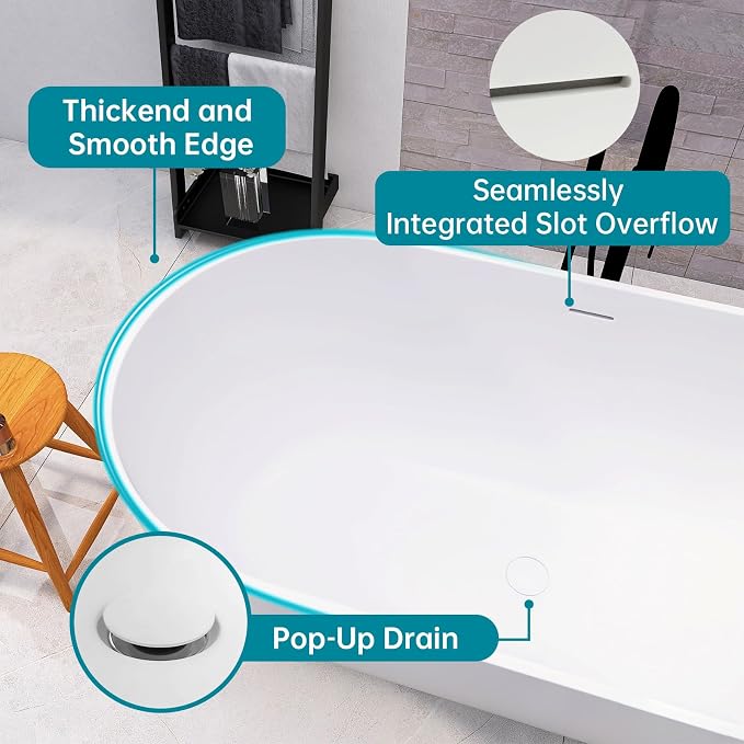 59'' Freestanding Tubs Bathtub Bathroom Solid Surface Resin Stone Bathtubs - Image 5