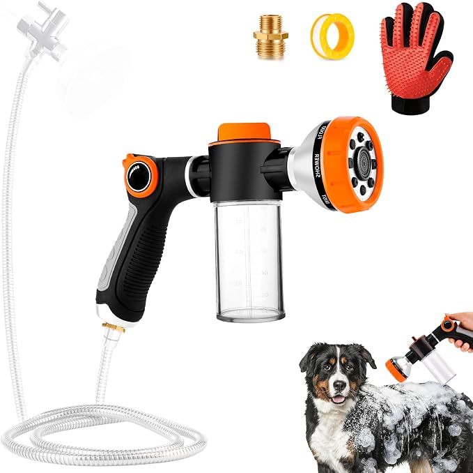 Dog Shower Attachment for Bathroom & Bathtub, 8 Sprayer Modes Dog Washing Hose by KSSZZCO