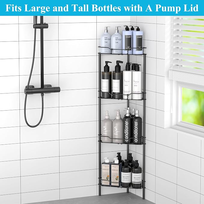 4 Tier Floor Standing Corner Shower Caddy Organizer Shelf - Image 4