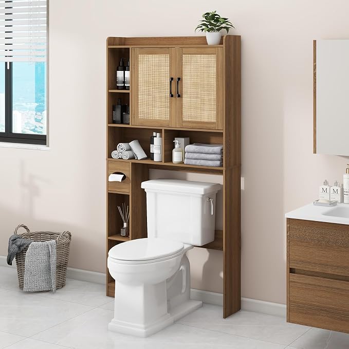 Farmhouse Rattan Storage Cabinet Over Toilet - Image 7