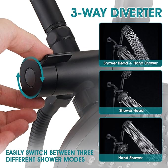 PROOX 3 Handle Tub Shower Faucet Set, Dual shower head Combo - Image 3