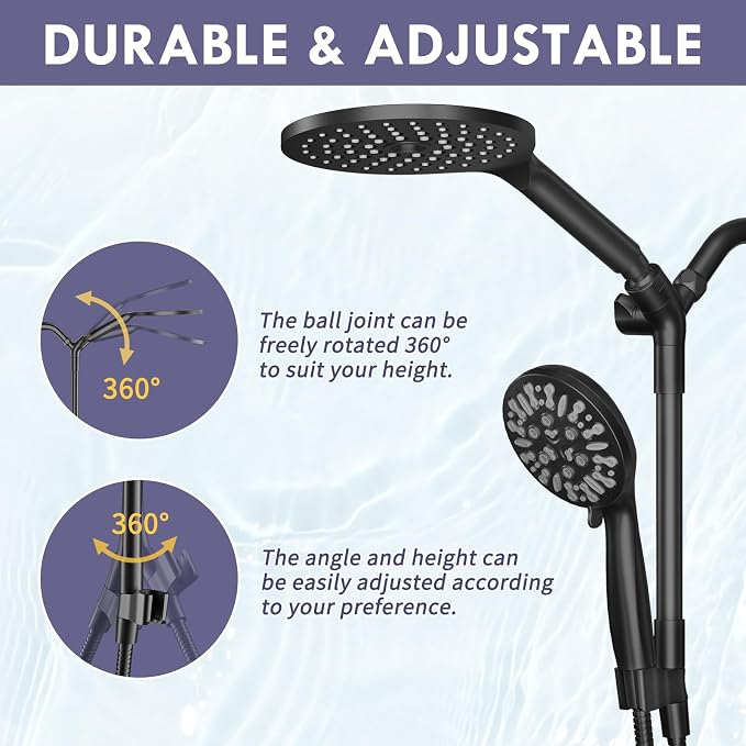 HOWUWEY Dual Shower Heads with Handheld Spray Combo, 7.5" High Pressure - Image 2