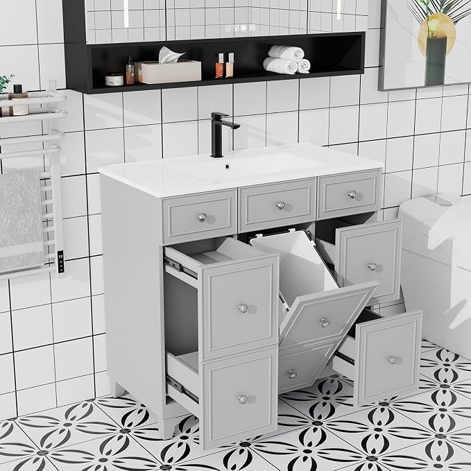 YOURLITE 36" Bathroom Vanity, Painted Surface Solid Wood Frame Bathroom Vanities by YOURLITE