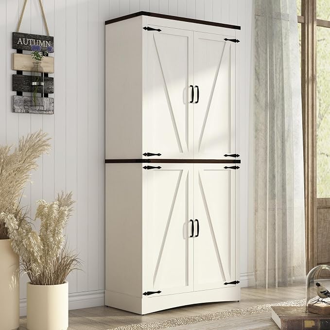 71" Tall Kitchen Pantry, Farmhouse Storage Cabinet by Hlivelood