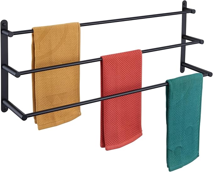 KOKOSIRI Bath Towel Bars Matte Black Bathroom 3-Tiers Ladder 32'' Towel Rails by KOKOSIRI