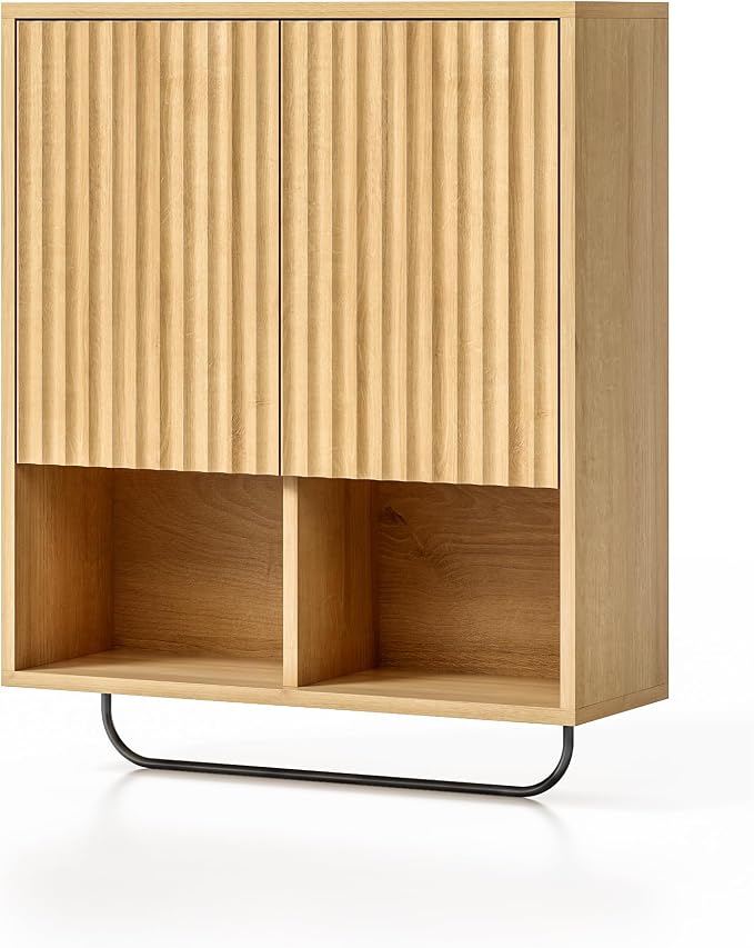 Fluted Wall Cabinet Set of 2, Wooden Bathroom Medicine Cabinet Storage - Image 8