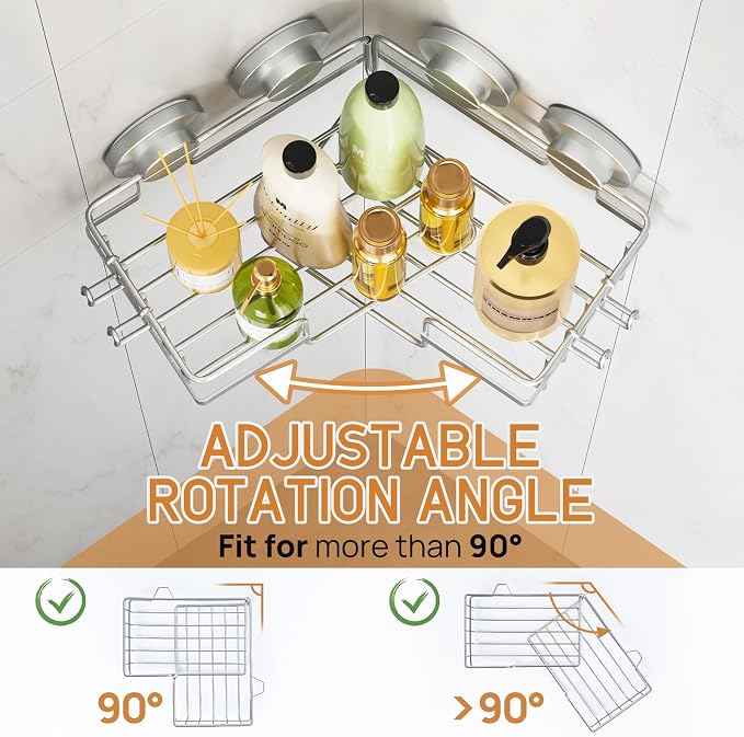 LEVERLOC Corner-adaptive Suction Cup Shower Caddies 2 Pack, Stainless Steel - Image 3
