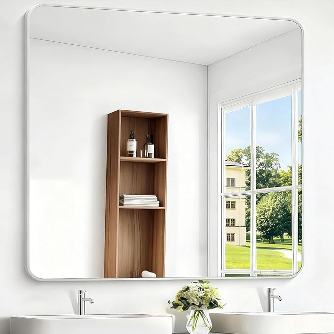 BONEWEI Silver Bathroom Mirror, 48x48 inch Wall Mirror by BONEWEI