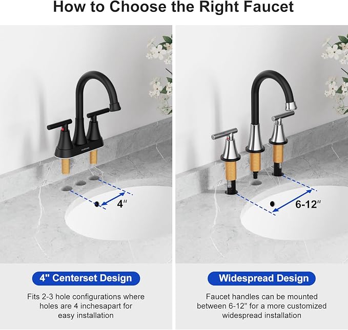 Bathroom Faucets for Sink 3 Hole, Hurran Black& Chrome Bathroom Sink Faucet - Image 9