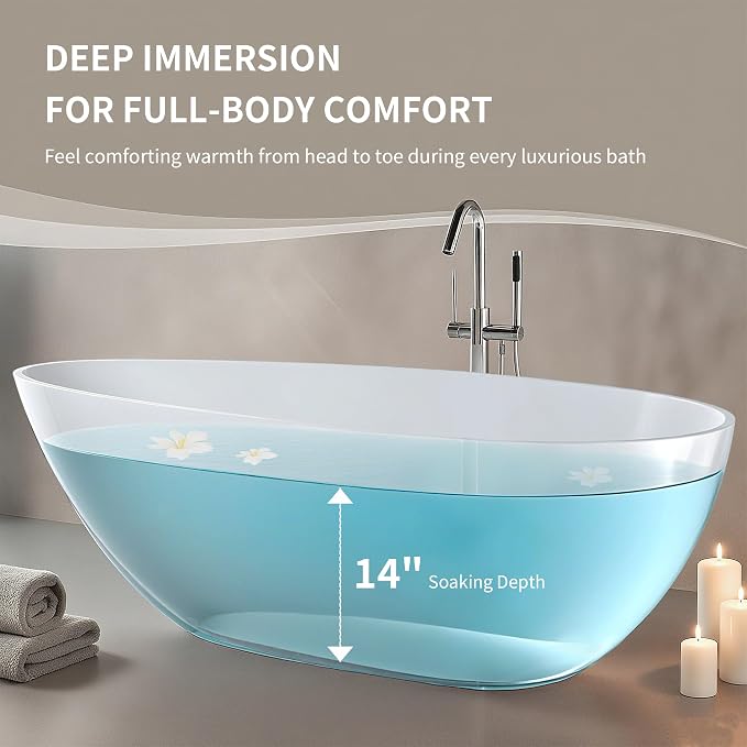 Abruzzo 59" Small Freestanding Bathtub Solid Surface - Image 8