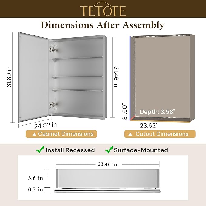 TETOTE 24 x 32 Bathroom Mirror Cabinet - Image 2