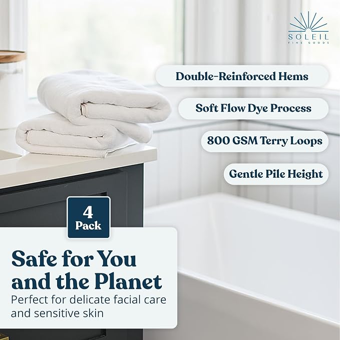 Soleil Fine Goods Luxurious 800 GSM 100% Cotton Bath Towel Set - Image 7