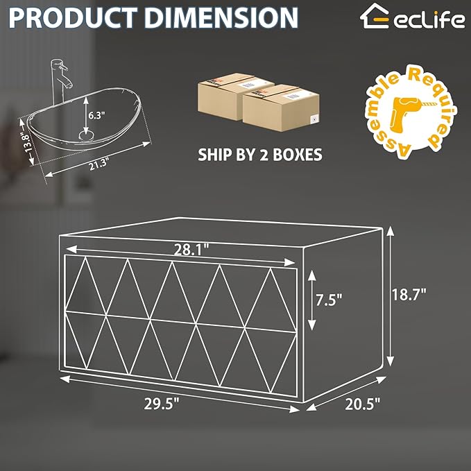 eclife 30" Floating Bathroom Vanities - Image 2