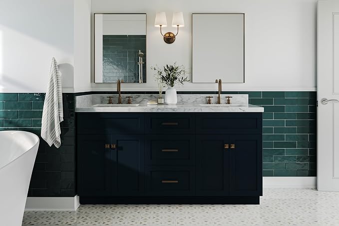 ARIEL Hamlet 67" Midnight Blue Double Vanity, 1.5" Edge Italian Carrara Marble - Image 2