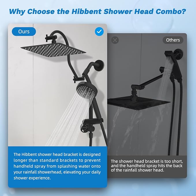 Hibbent cUPC Certified All Metal 10" Rainfall Showerhead Combo, High Pressure - Image 6