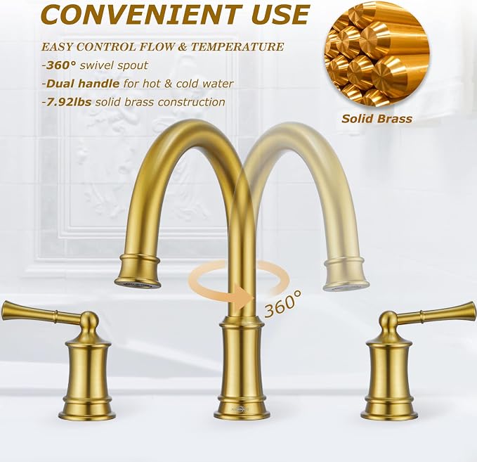 Brushed Gold Roman Tub Faucet, Antique Bathtub Faucet Set 3 Hole, High Flow - Image 4