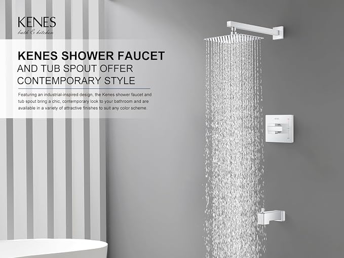 KENES Polished Chrome Tub and Shower Trim Kit, Tub Shower Faucet Set Complete - Image 2