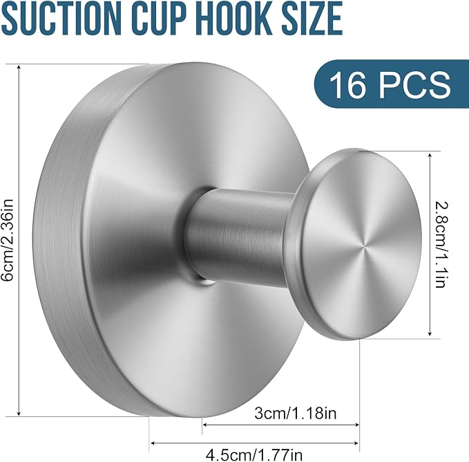 Suction Cup Hook for Shower, 16 Pack Wall Mount Towel Holder, Removable Towel - Image 5