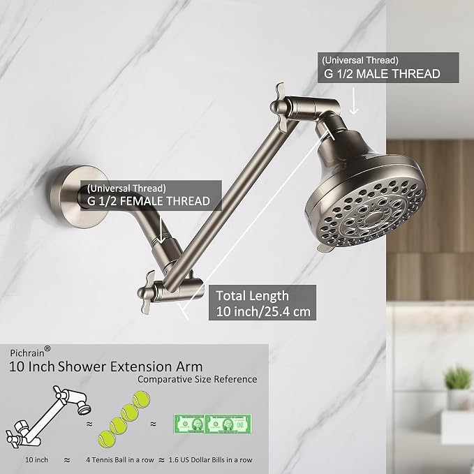 Shower Head Extension Arm, Adjustable Shower Head Arm Extender - Image 2