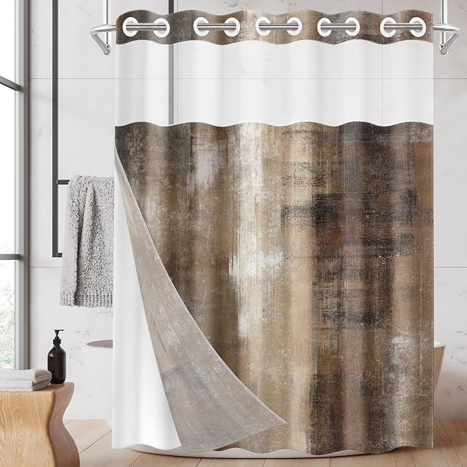No Hook Brown Grey Painting Shower Curtain by Nesphy