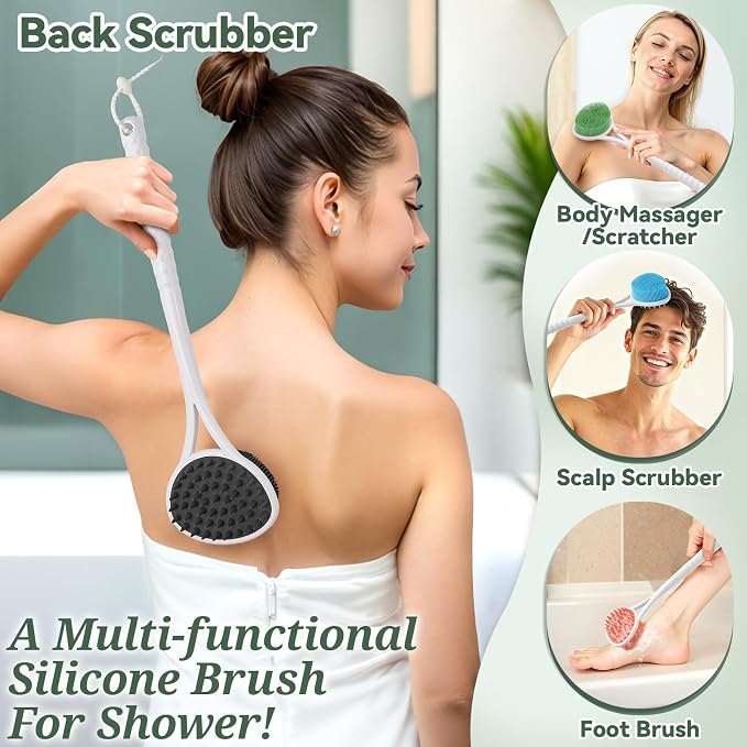 Silicone Back Body Face Scrubbers Set 4PCS, 15.35’’ Back Scrubber Soft Body - Image 7