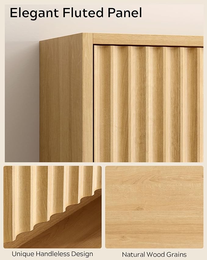 Fluted Wall Cabinet, Modern Wood Floating Bathroom Cabinet - Image 6