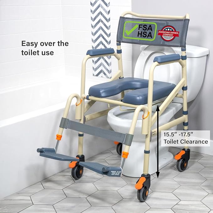SolutionBased - - Lightweight Aluminum Folding Rolling Shower Chair - Image 2