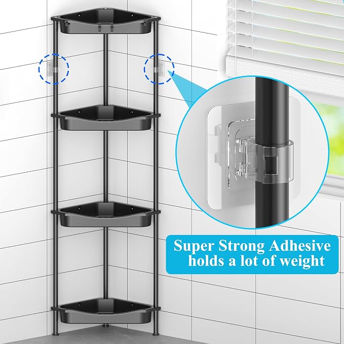 4 Tier Floor Standing Corner Shower Caddy Organizer Shelf - Image 3