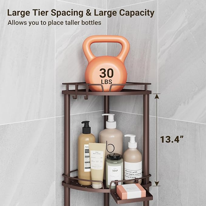ELYKEN Corner Shower Caddy Standing, 4 Tier Rustproof Metal Shower Organizer - Image 5