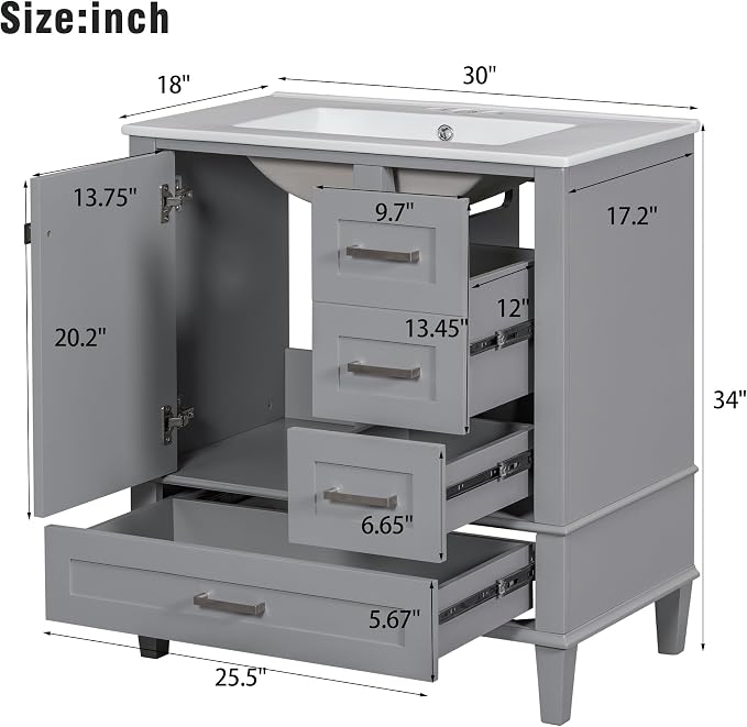 30" Bathroom Vanity, Modern Bathroom Cabinet - Image 2