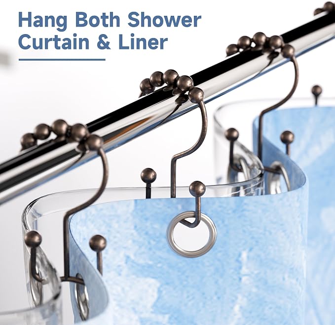 Titanker Shower Curtain Hooks Rings, Rust Resistant Metal Double Glide Shower - Image 5