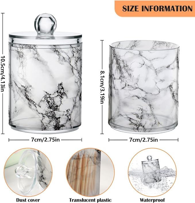 MNSRUU 4 Pack Qtip Holder Organizer Dispenser Stylish White Marble Texture - Image 3