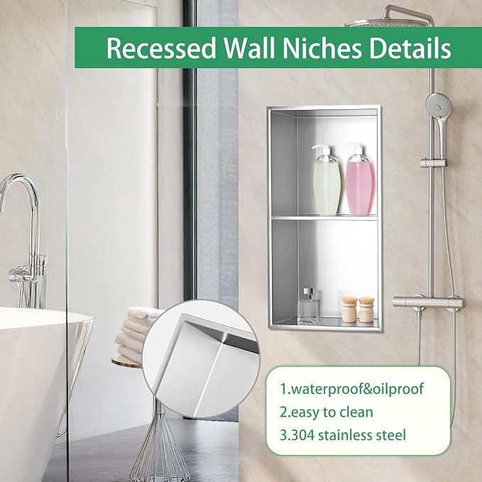 SaniteModar Shower Niche, Stainless Steel Shower Niche 12" X 24" No Tile Needed - Image 4