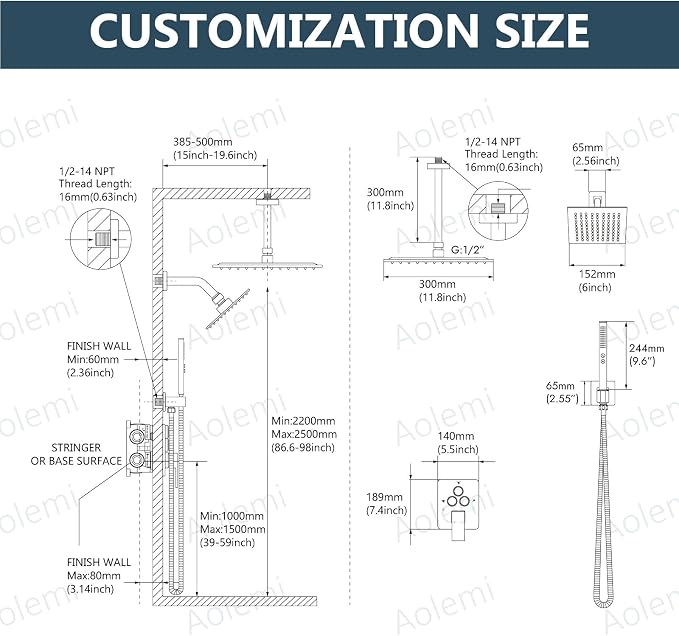 Aolemi Shower Faucet Set Ceiling Mount Shower System Rough-in Valve and Shower - Image 6