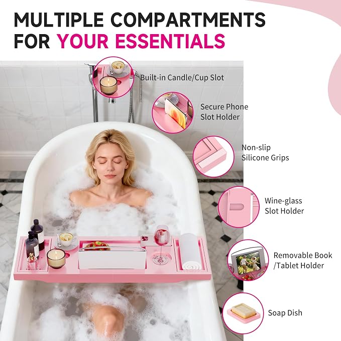 Foldable Bathtub Caddy Tray, Bamboo Bath Tub Tray Table - Image 2