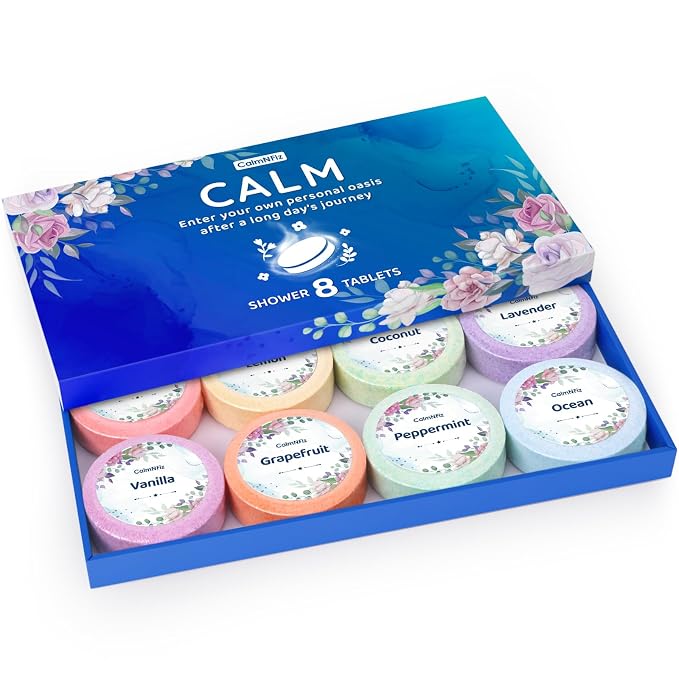 Shower Steamers 8 Pack Set Shower Bombs Tablets in Blue Box by CalmNFiz
