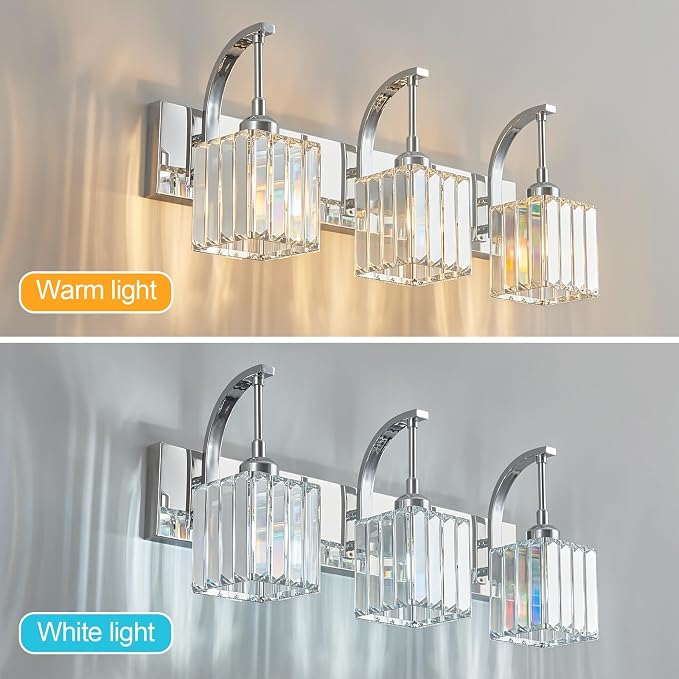 Crystal Vanity Lights 3-Light Chrome Bathroom Vanity Lights Modern Crystal - Image 2