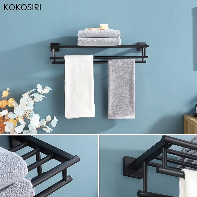 KOKOSIRI Bath Towel Rack with Double Towel Bars Bathroom Towel Shelf 24 Inch - Image 3