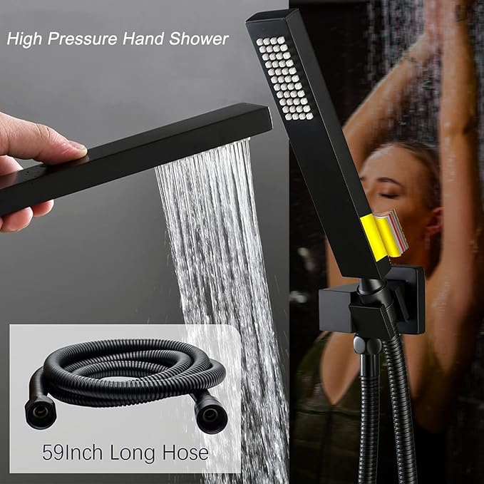 Thermostatic Shower System Matte Black Shower Fixtures 12 Inch Wall Mounted - Image 7