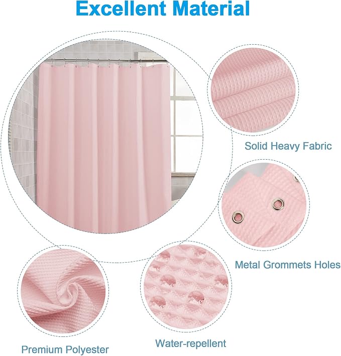 AmazerBath Blush Pink Shower Curtain Fabric, Waffle Shower Curtain Heavy Duty - Image 3