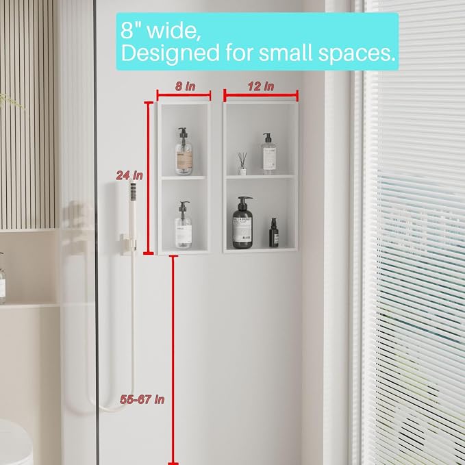 Narrow Shower Niche for Tiny Shower Room Storage, Insert Tile Ready, Double - Image 2