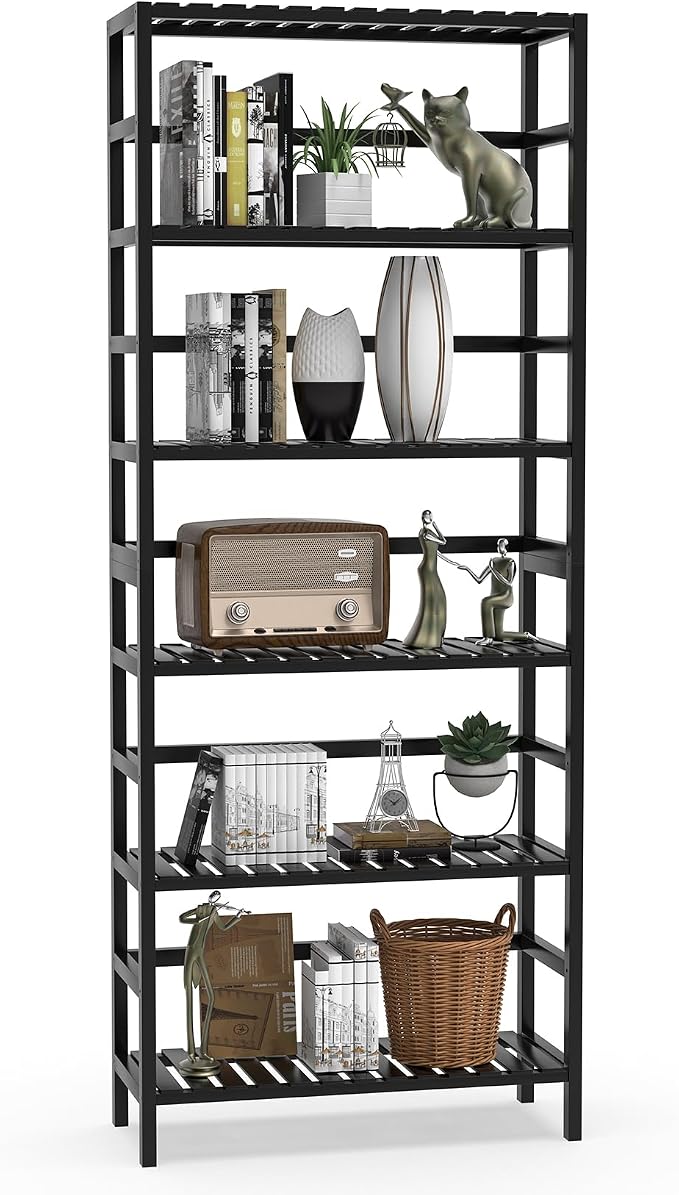 VASMIA 6-Tier Bamboo Shelf, Bamboo Storage Shelving Unit, Tall Bookcase by VASMIA