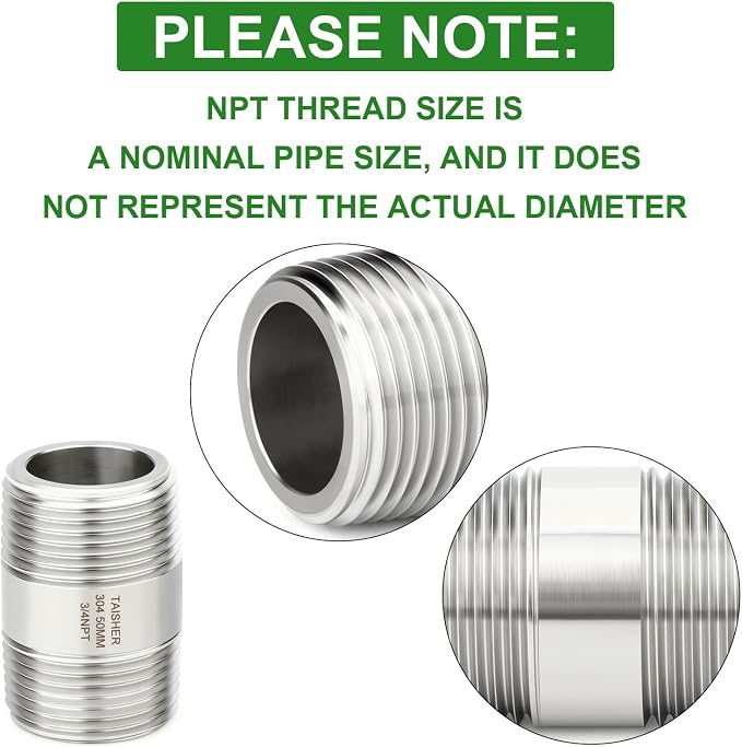 TAISHER 2PCS Stainless Steel Pipe Fittings, 3/4" NPT Male x 3/4" NPT Male - Image 4