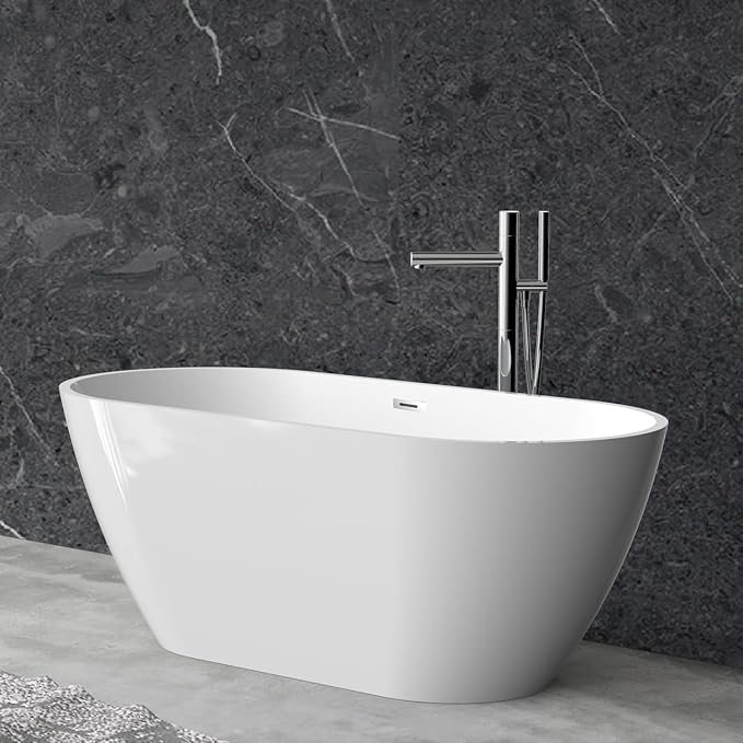 59" Free Standing Tub, Acrylic Soaking Bathtub, Stand Alone Freestanding Tub - Image 4
